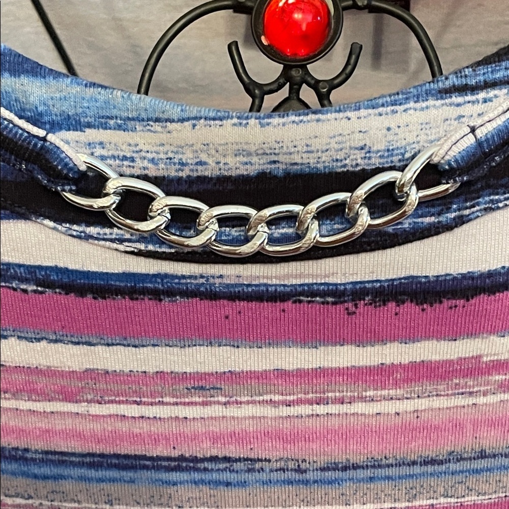 💙💙💙3 for 12$💙💙💙Rafaella Blue and Pink Striped Top-Large - Picture 4 of 9